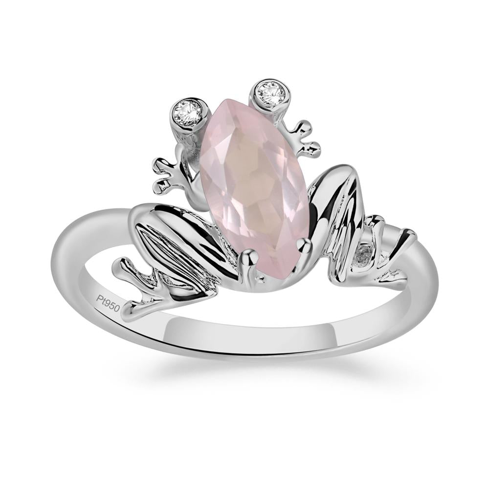 Marquise Cut Rose Quartz Frog Ring - LUO Jewelry #metal_platinum