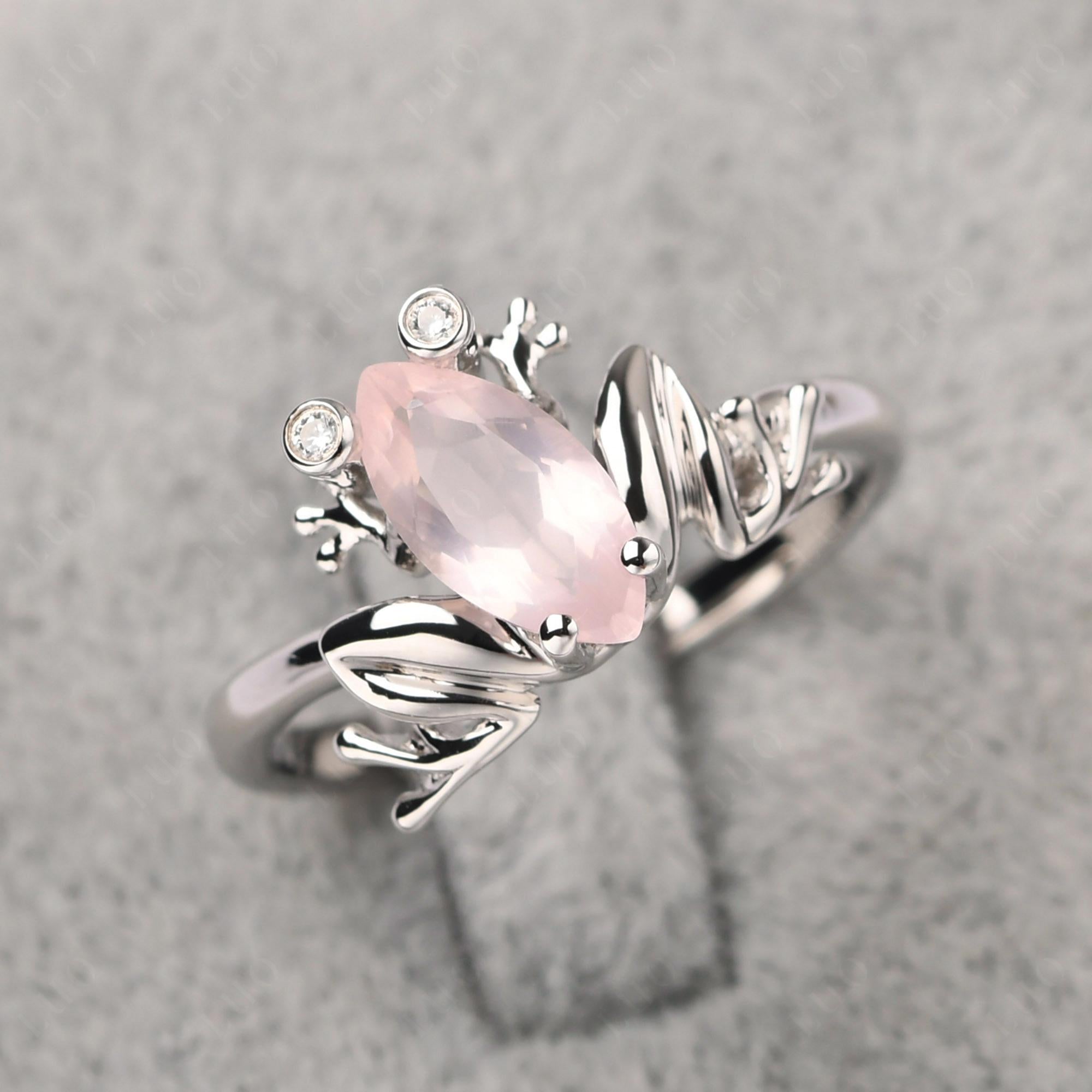 Marquise Cut Rose Quartz Frog Ring - LUO Jewelry