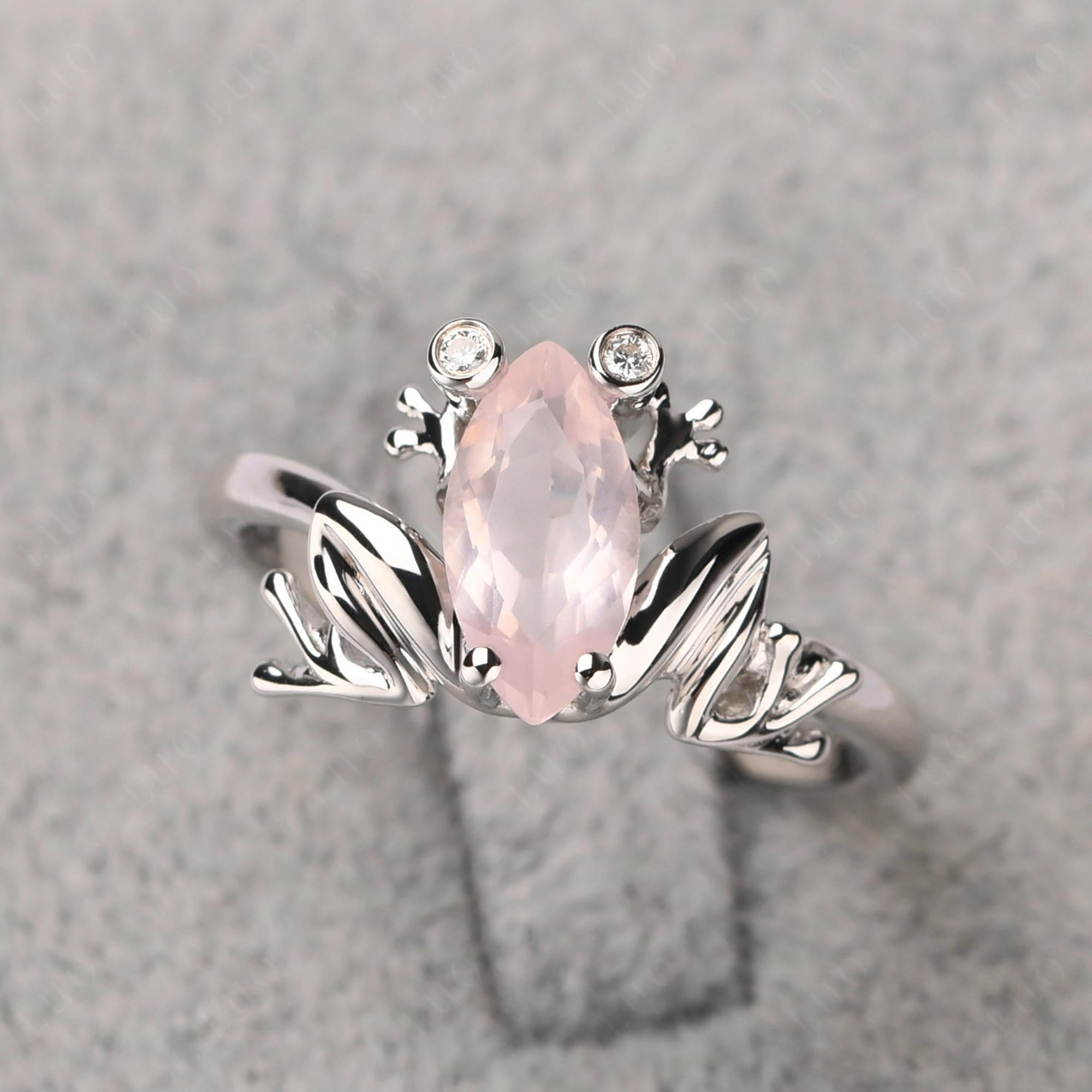 Marquise Cut Rose Quartz Frog Ring - LUO Jewelry