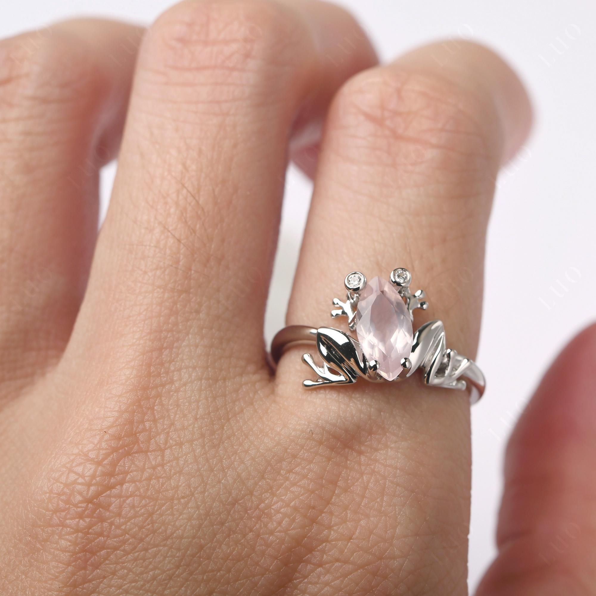 Marquise Cut Rose Quartz Frog Ring - LUO Jewelry