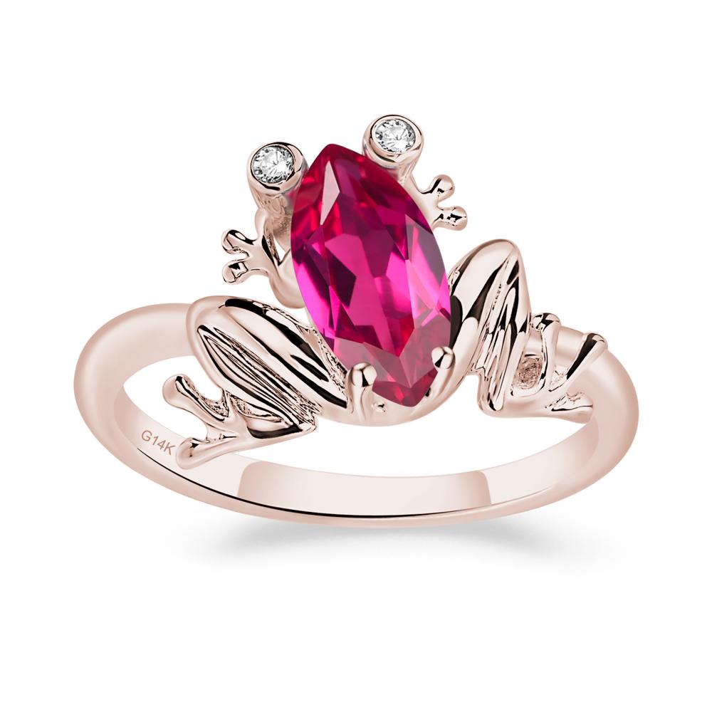 Marquise Cut Lab Grown Ruby Frog Ring - LUO Jewelry #metal_14k rose gold
