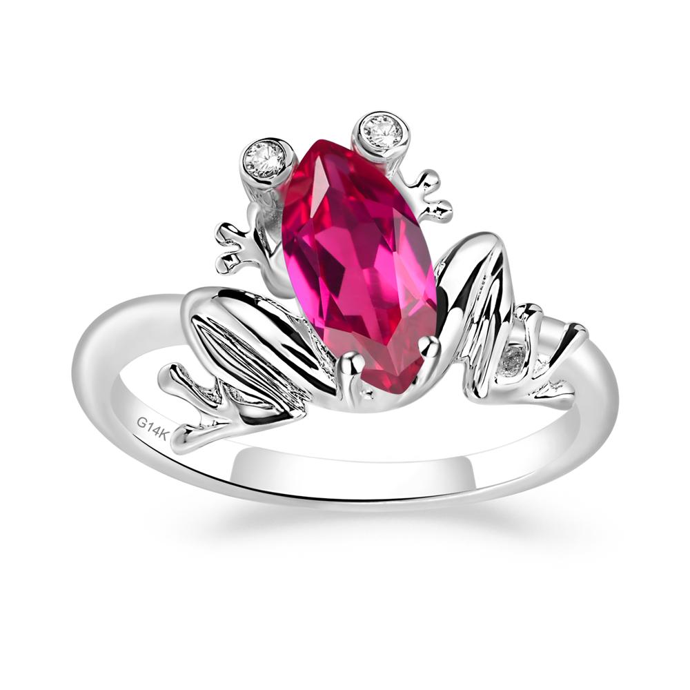 Marquise Cut Lab Grown Ruby Frog Ring - LUO Jewelry #metal_14k white gold