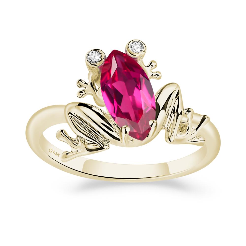 Marquise Cut Lab Grown Ruby Frog Ring - LUO Jewelry #metal_14k yellow gold