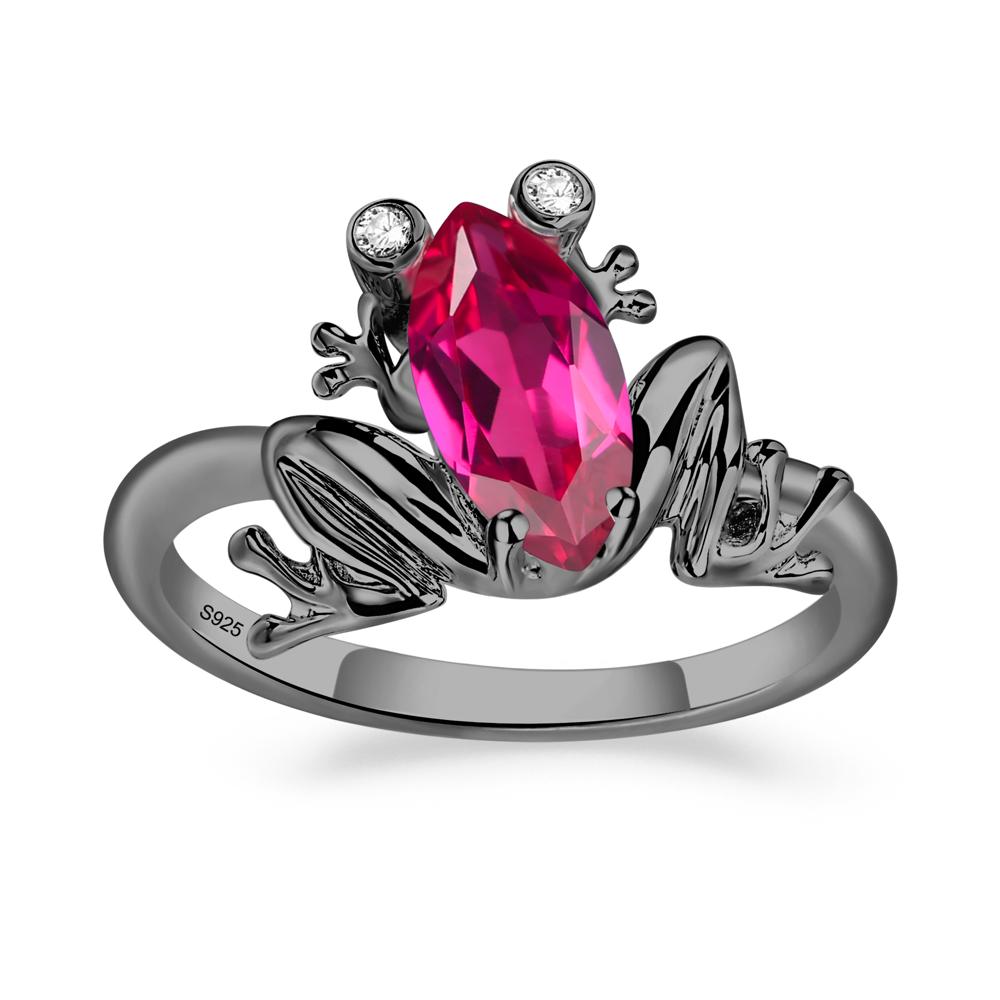 Marquise Cut Lab Grown Ruby Frog Ring - LUO Jewelry #metal_black finish sterling silver