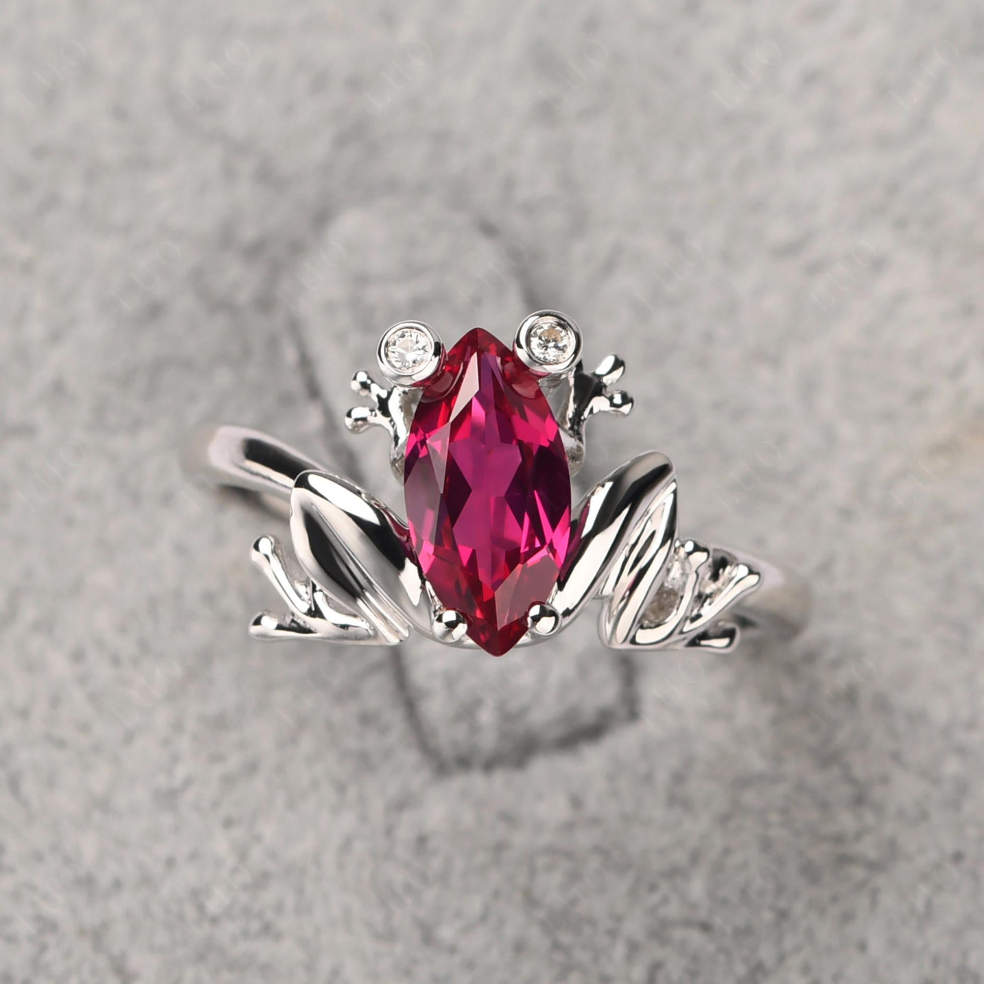 Marquise Cut Lab Grown Ruby Frog Ring - LUO Jewelry