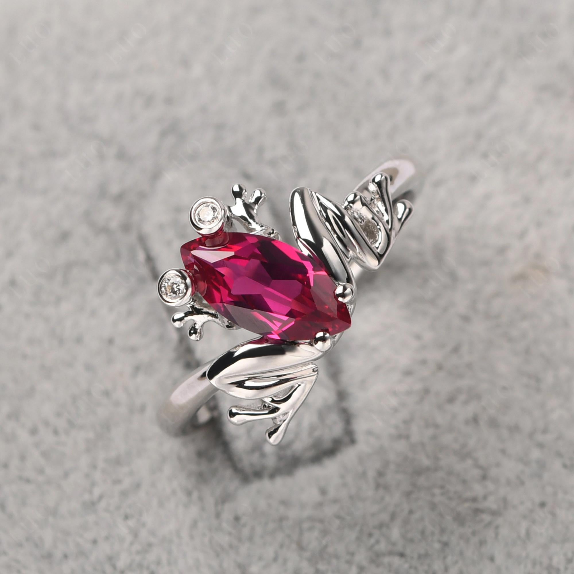 Marquise Cut Lab Grown Ruby Frog Ring - LUO Jewelry