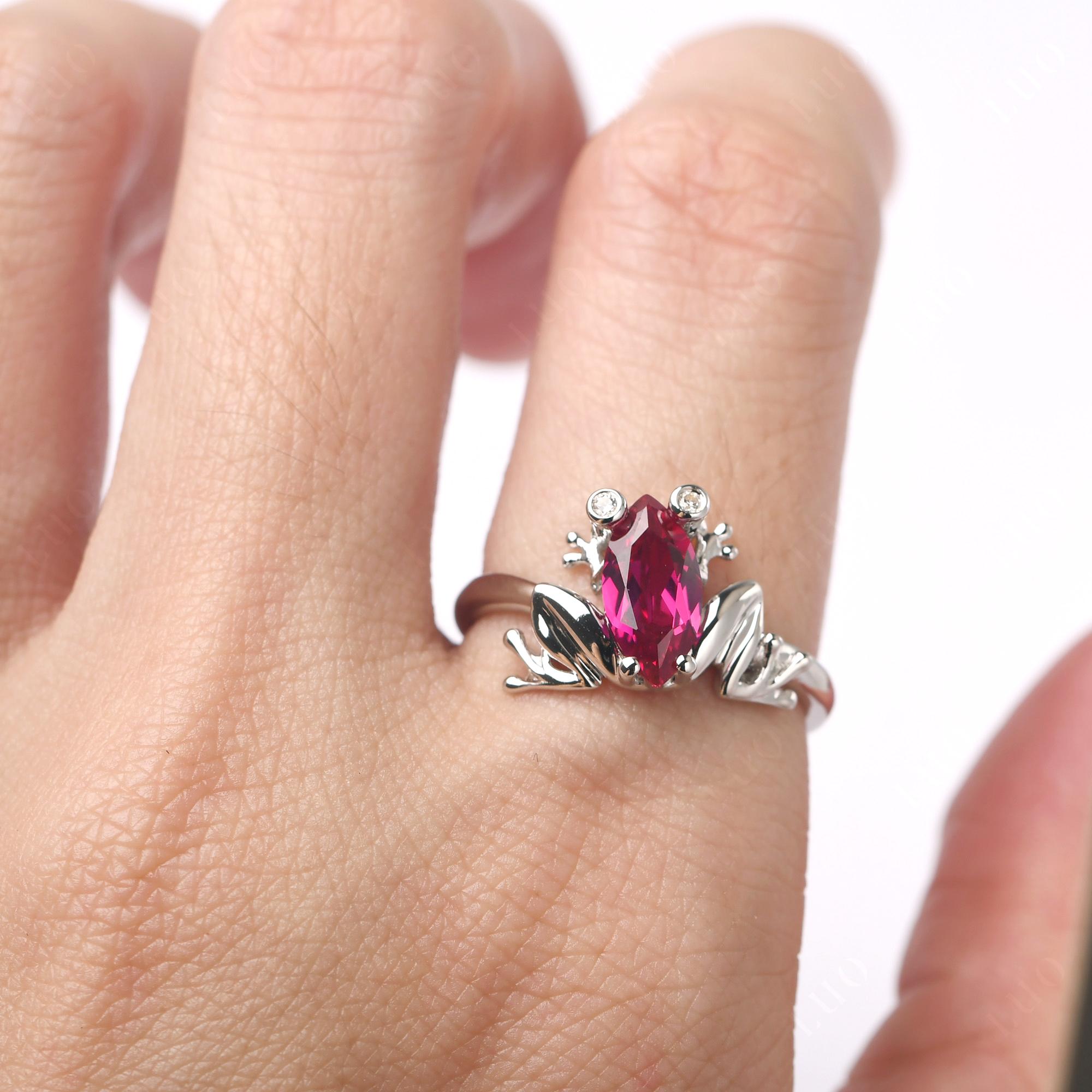 Marquise Cut Lab Grown Ruby Frog Ring - LUO Jewelry