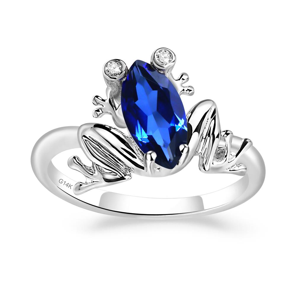 Marquise Cut Lab Created Sapphire Frog Ring - LUO Jewelry #metal_14k white gold