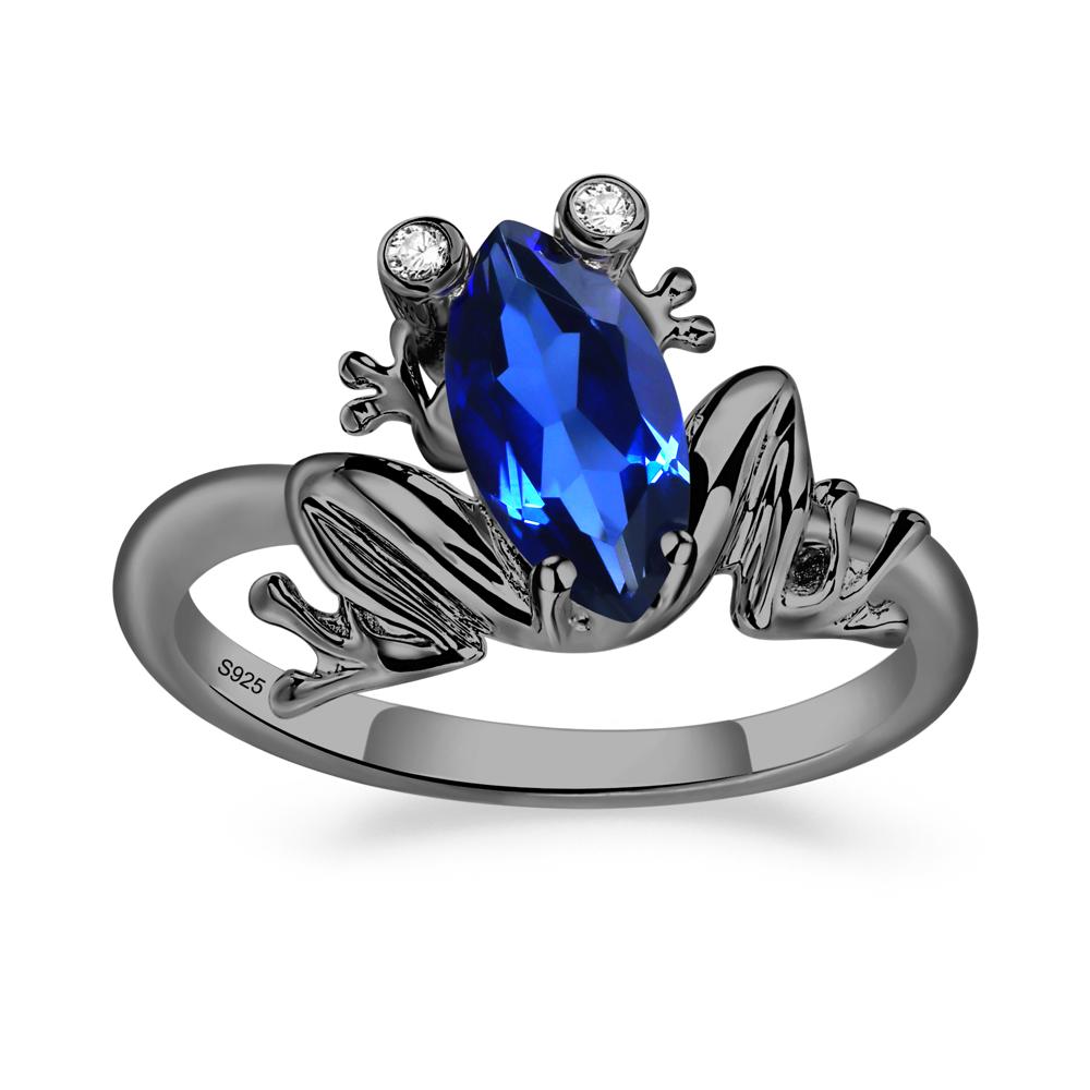 Marquise Cut Lab Created Sapphire Frog Ring - LUO Jewelry #metal_black finish sterling silver