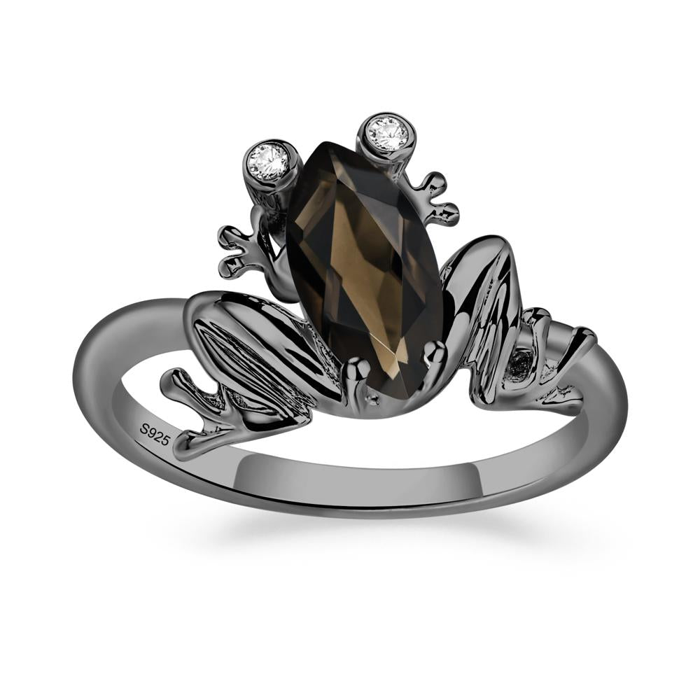 Marquise Cut Smoky Quartz Frog Ring - LUO Jewelry #metal_black finish sterling silver