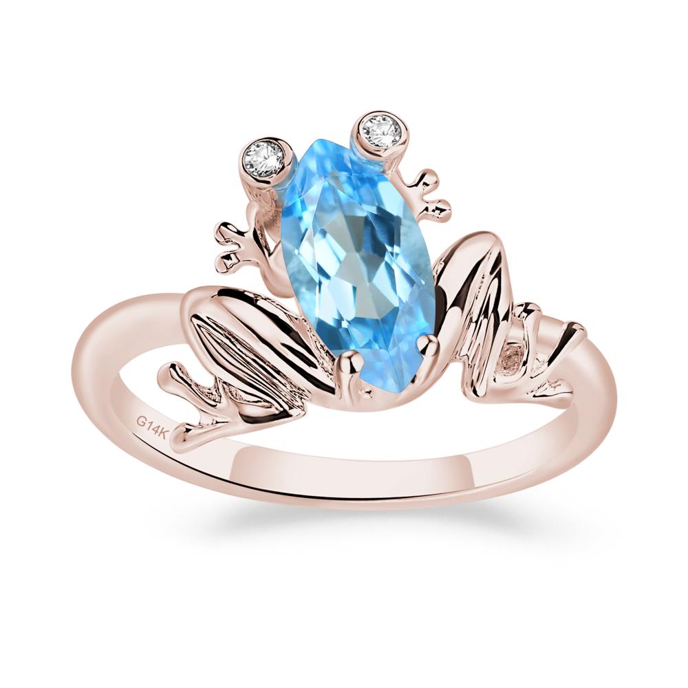 Marquise Cut Swiss Blue Topaz Frog Ring - LUO Jewelry #metal_14k rose gold