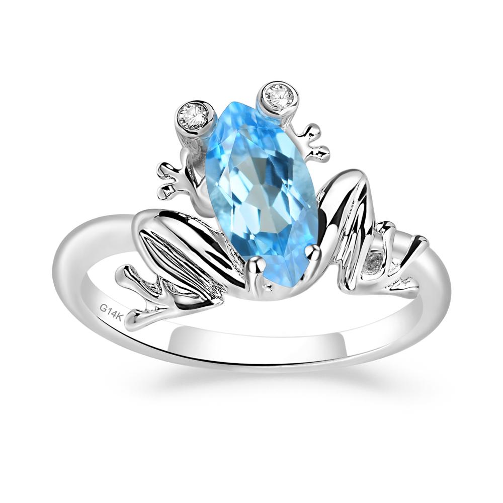 Marquise Cut Swiss Blue Topaz Frog Ring - LUO Jewelry #metal_14k white gold