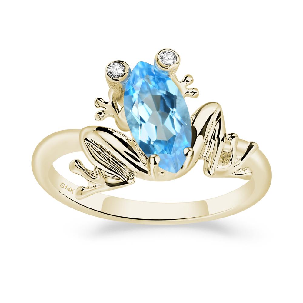 Marquise Cut Swiss Blue Topaz Frog Ring - LUO Jewelry #metal_14k yellow gold
