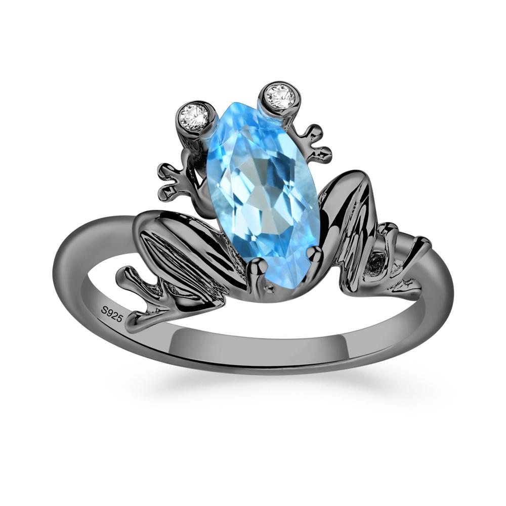 Marquise Cut Swiss Blue Topaz Frog Ring - LUO Jewelry #metal_black finish sterling silver