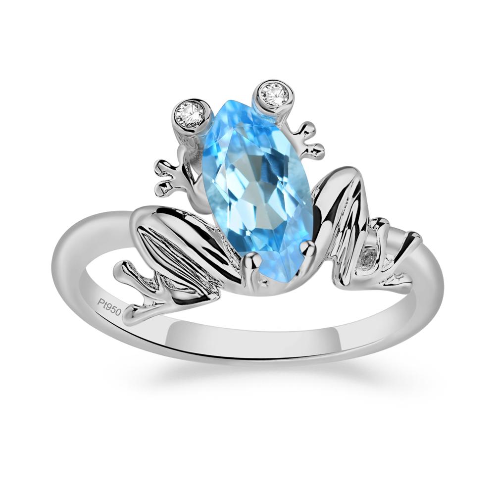 Marquise Cut Swiss Blue Topaz Frog Ring - LUO Jewelry #metal_platinum