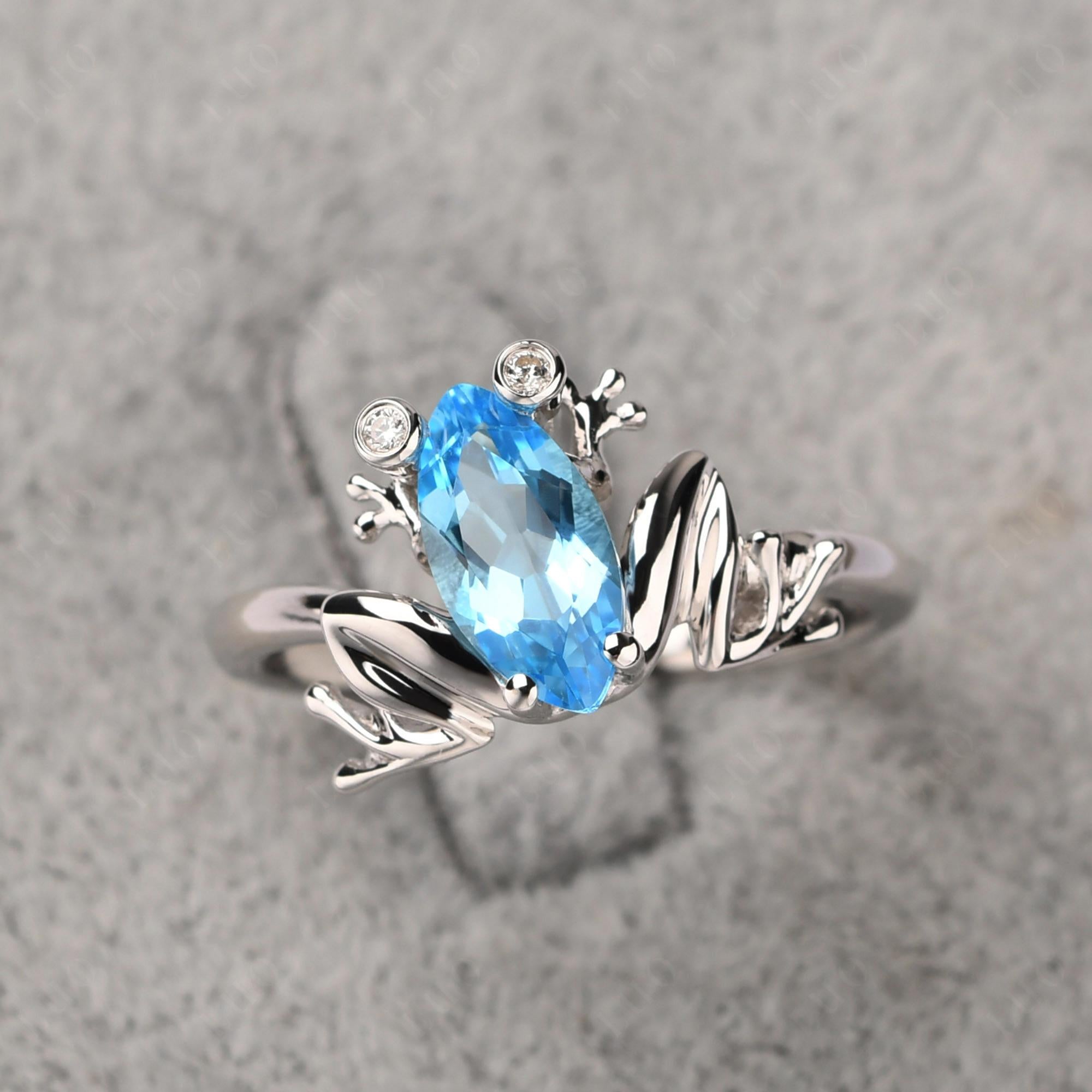 Marquise Cut Swiss Blue Topaz Frog Ring - LUO Jewelry