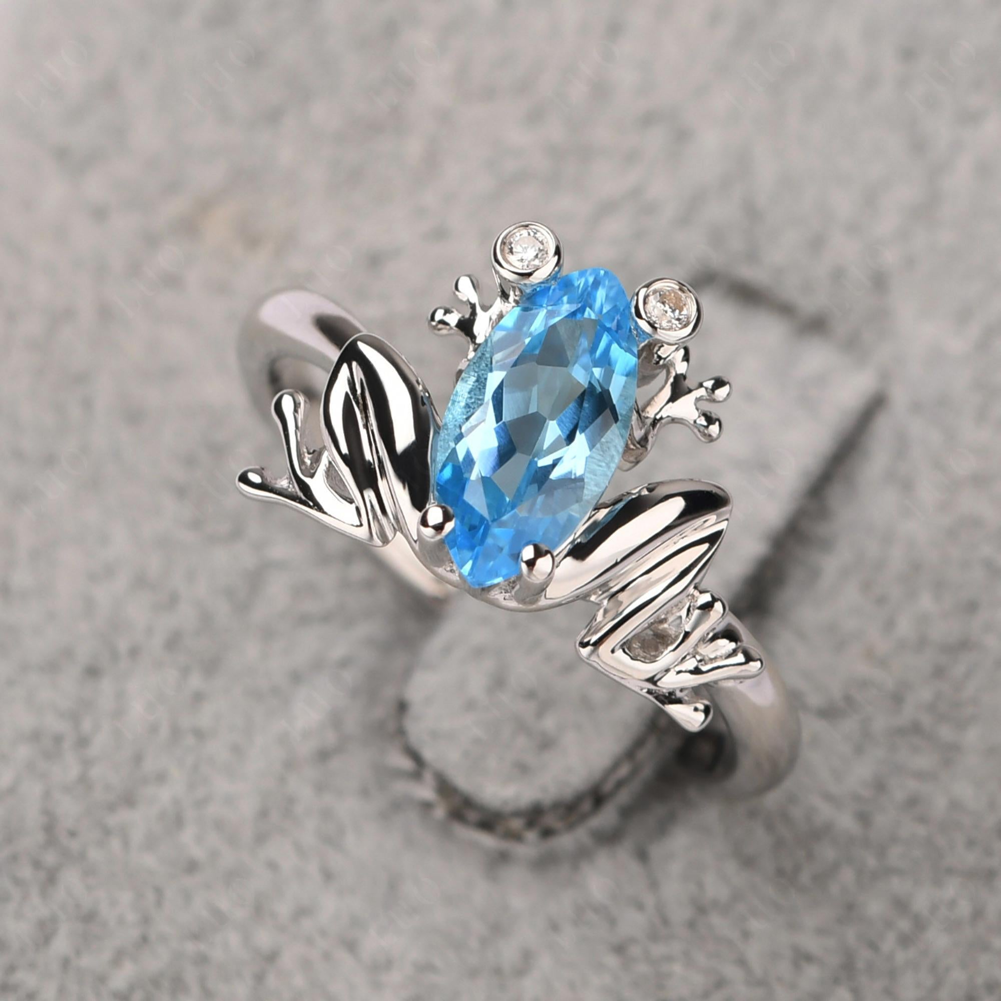 Marquise Cut Swiss Blue Topaz Frog Ring - LUO Jewelry