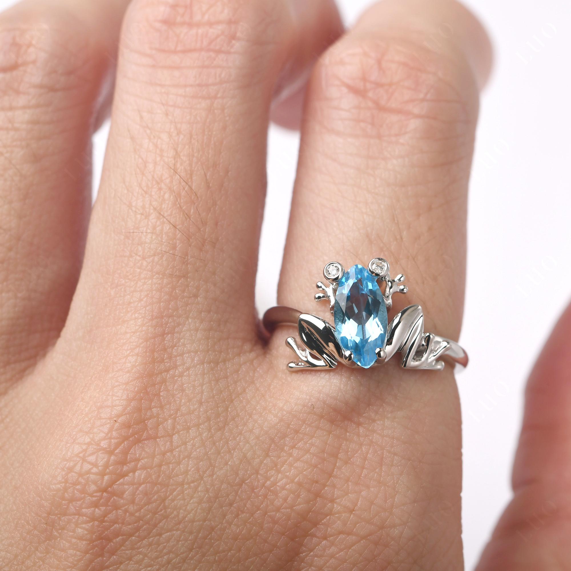 Marquise Cut Swiss Blue Topaz Frog Ring - LUO Jewelry