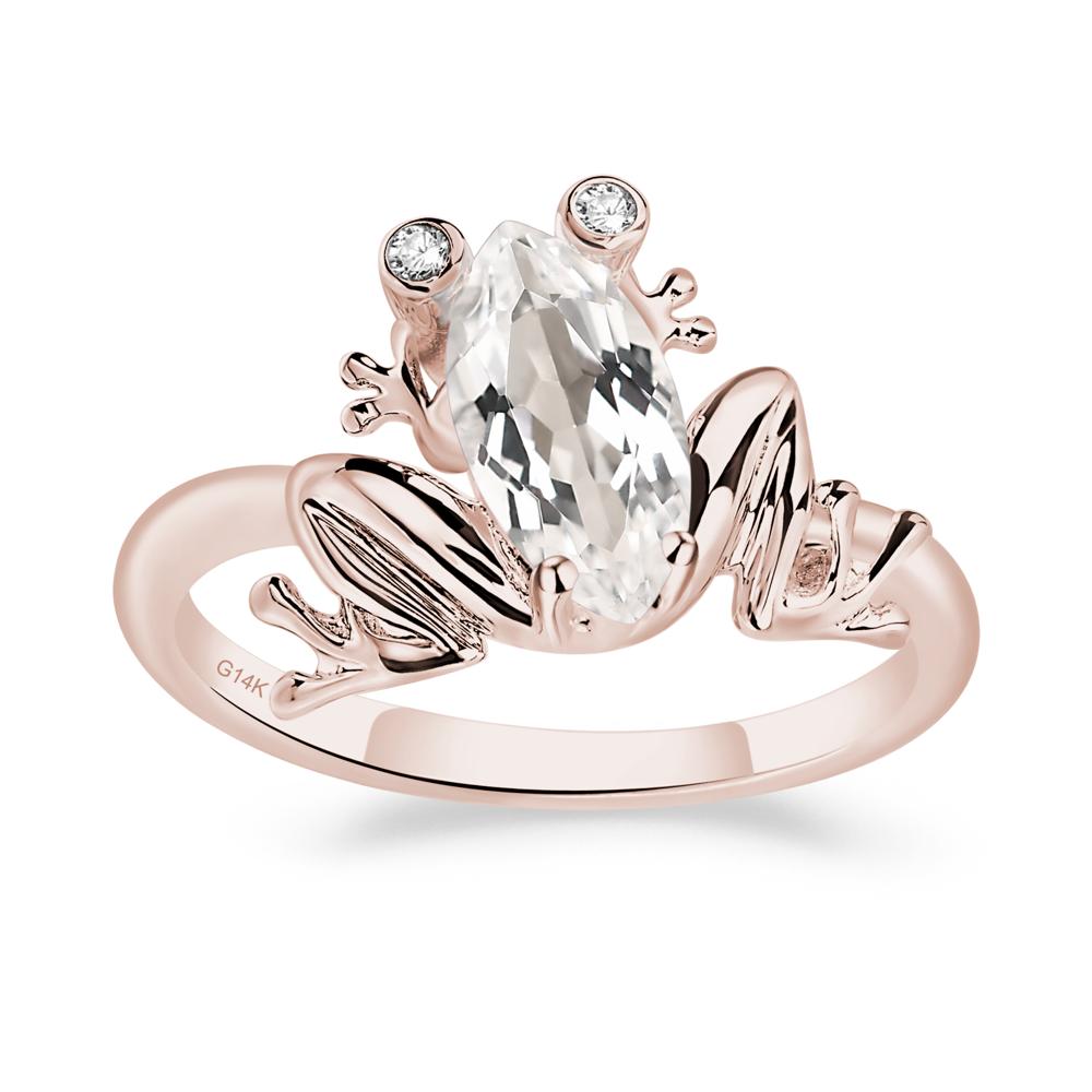 Marquise Cut White Topaz Frog Ring - LUO Jewelry #metal_14k rose gold