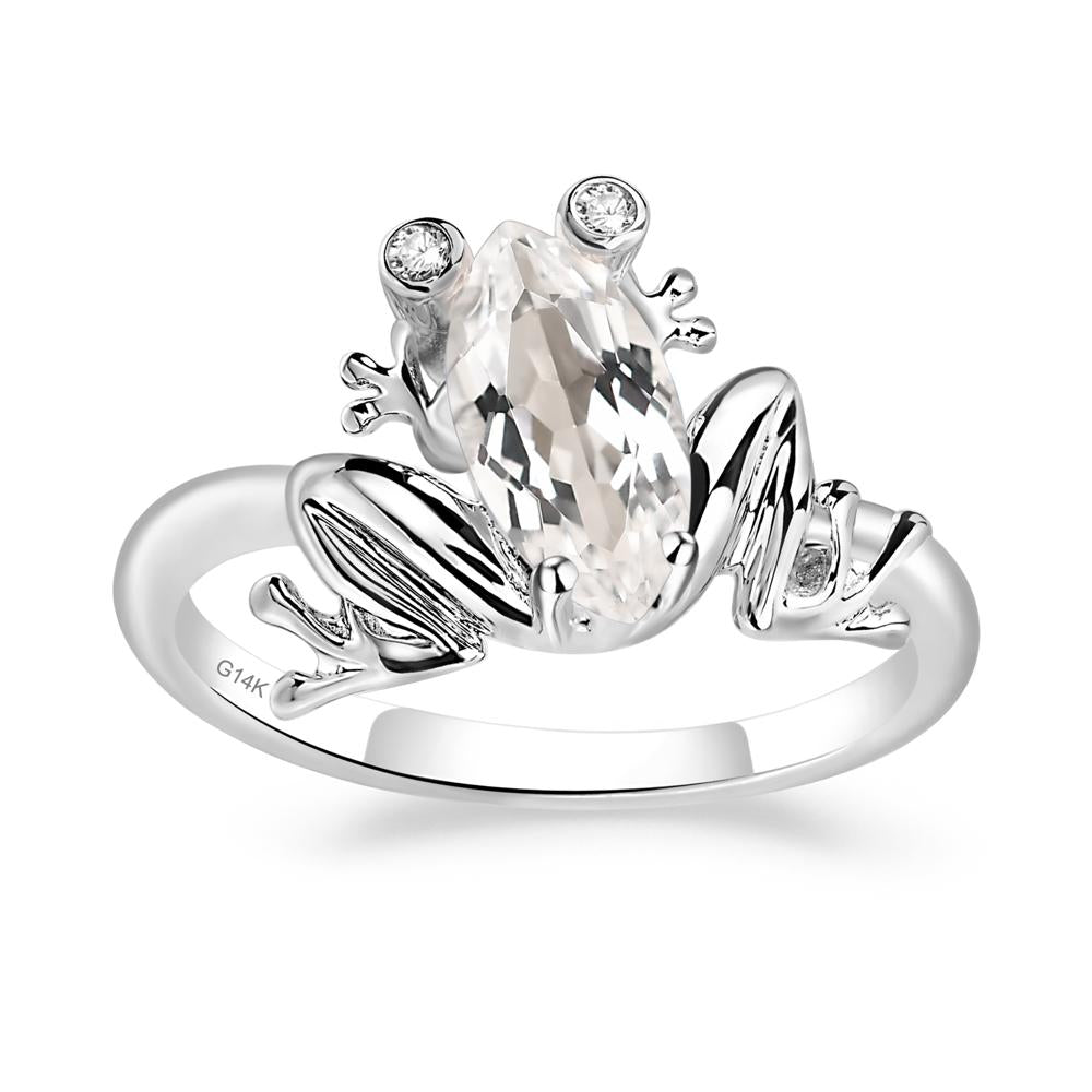 Marquise Cut White Topaz Frog Ring - LUO Jewelry #metal_14k white gold