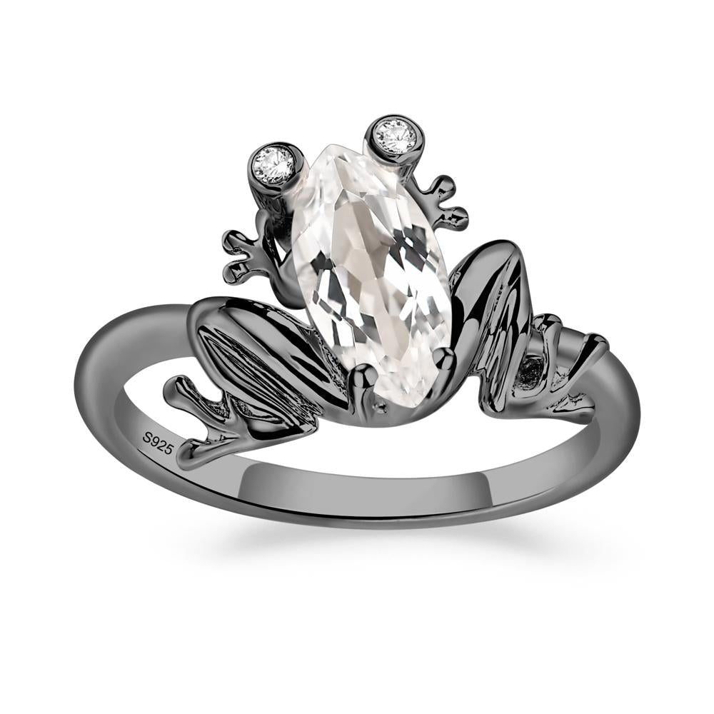Marquise Cut White Topaz Frog Ring - LUO Jewelry #metal_black finish sterling silver