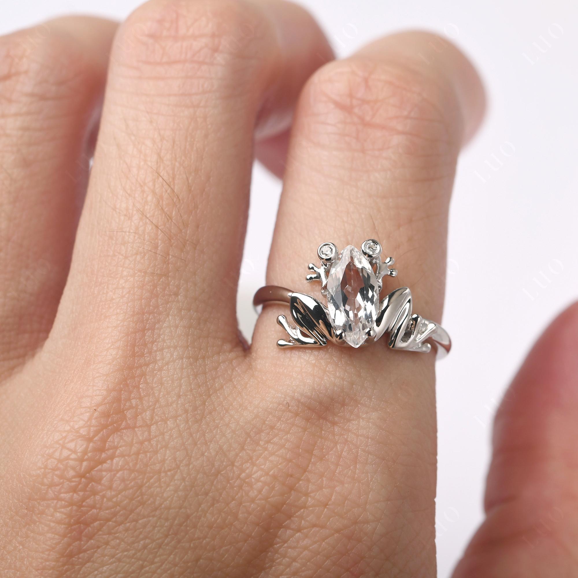 Marquise Cut White Topaz Frog Ring - LUO Jewelry
