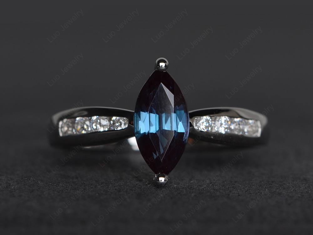 Marquise Alexandrite Promise Ring White Gold - LUO Jewelry