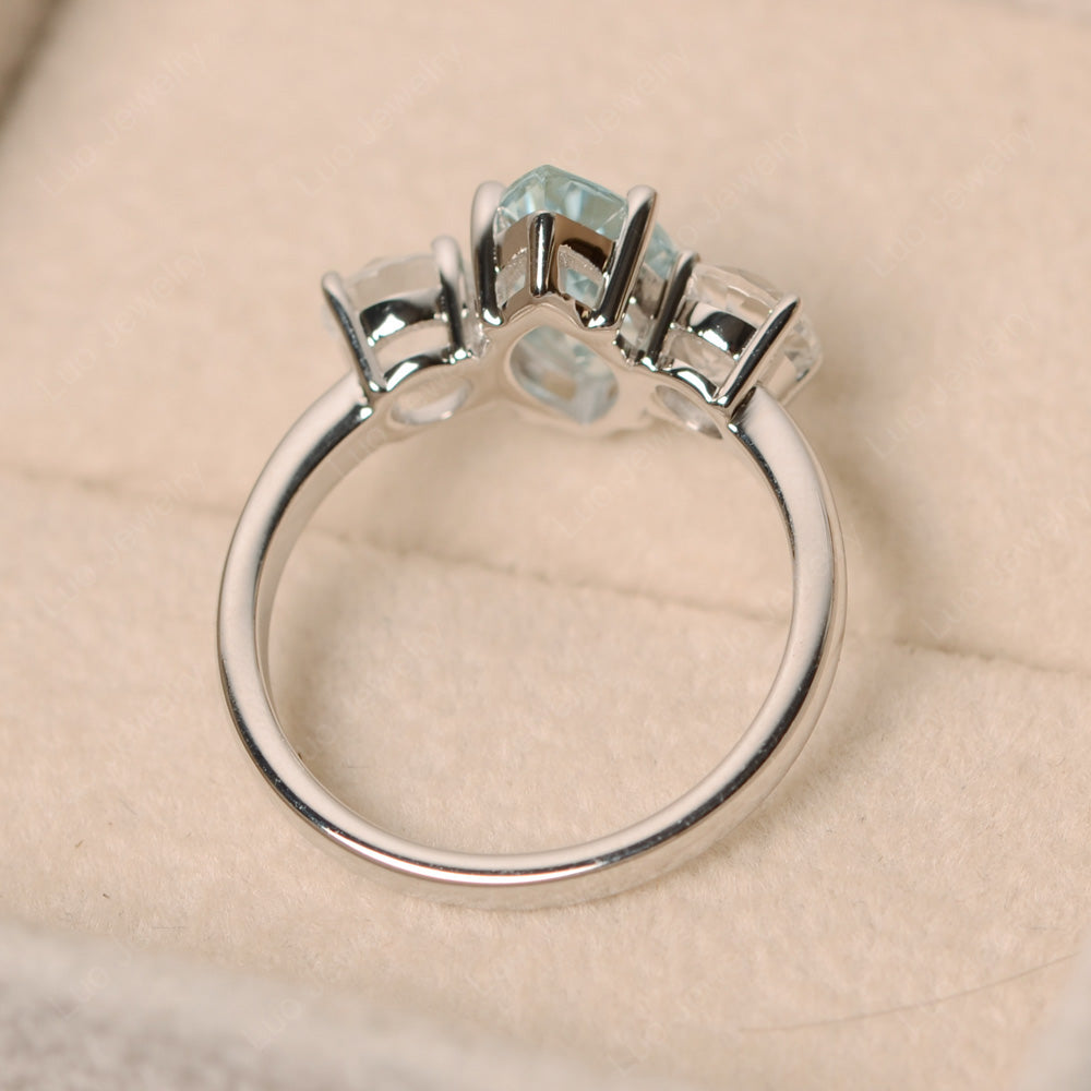 Marquise Cut Three Stone Aquamarine Wedding Ring - LUO Jewelry
