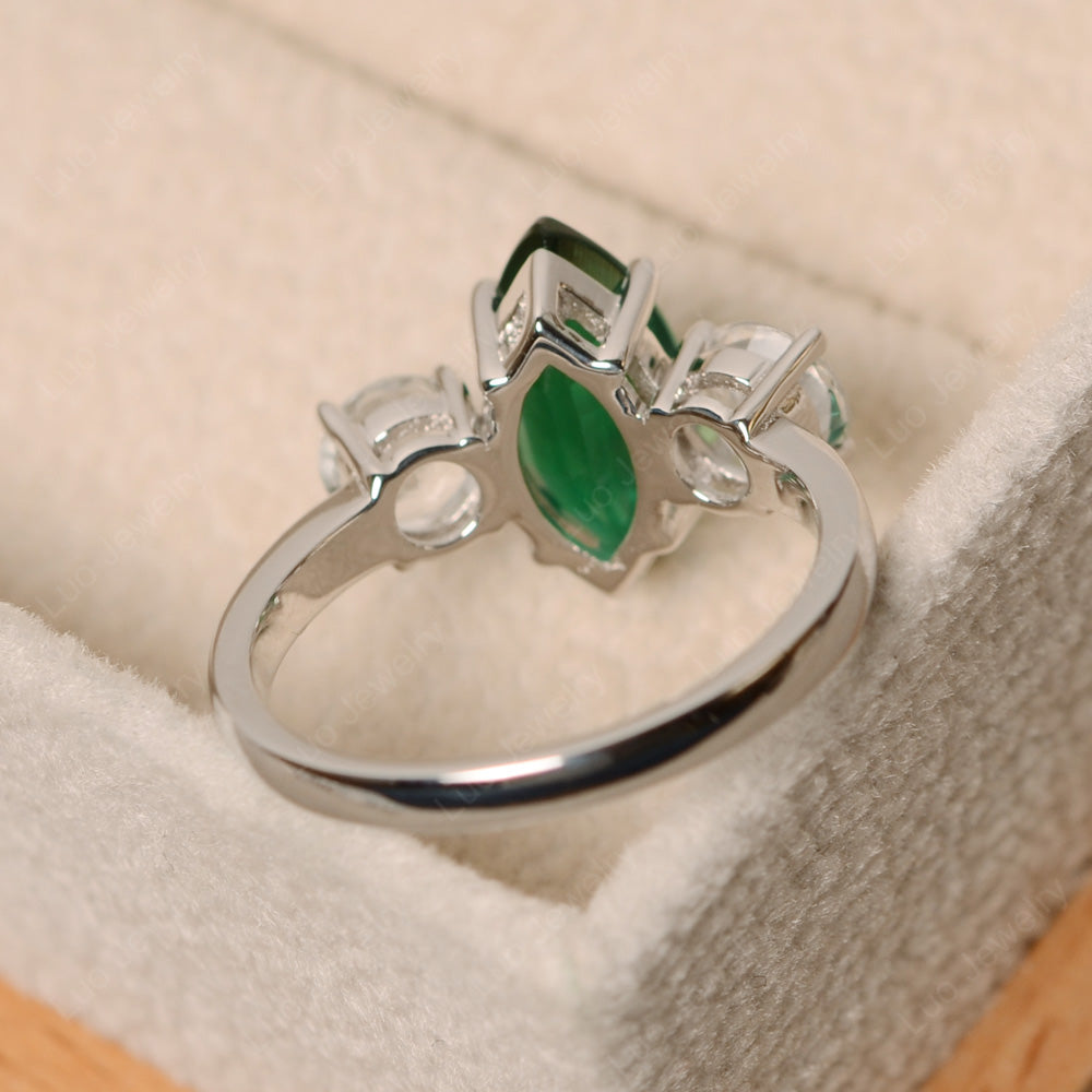 Marquise Cut Three Stone Lab Emerald Wedding Ring - LUO Jewelry