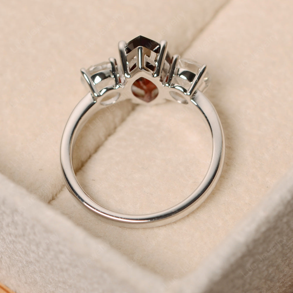 Marquise Cut Three Stone Garnet Wedding Ring - LUO Jewelry
