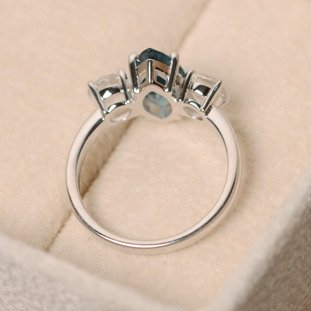 Marquise Cut Three Stone London Blue Topaz Wedding Ring - LUO Jewelry
