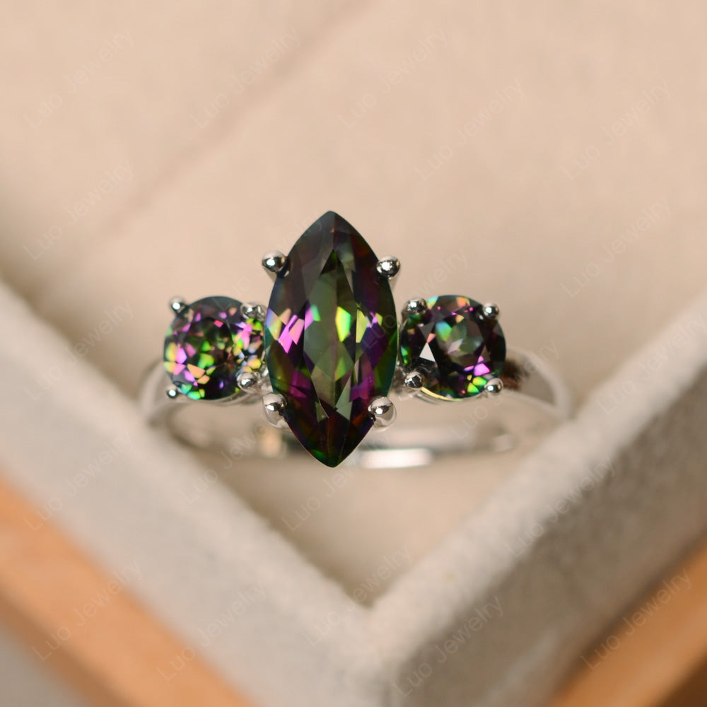 Marquise Cut Three Stone Mystic Topaz Wedding Ring - LUO Jewelry