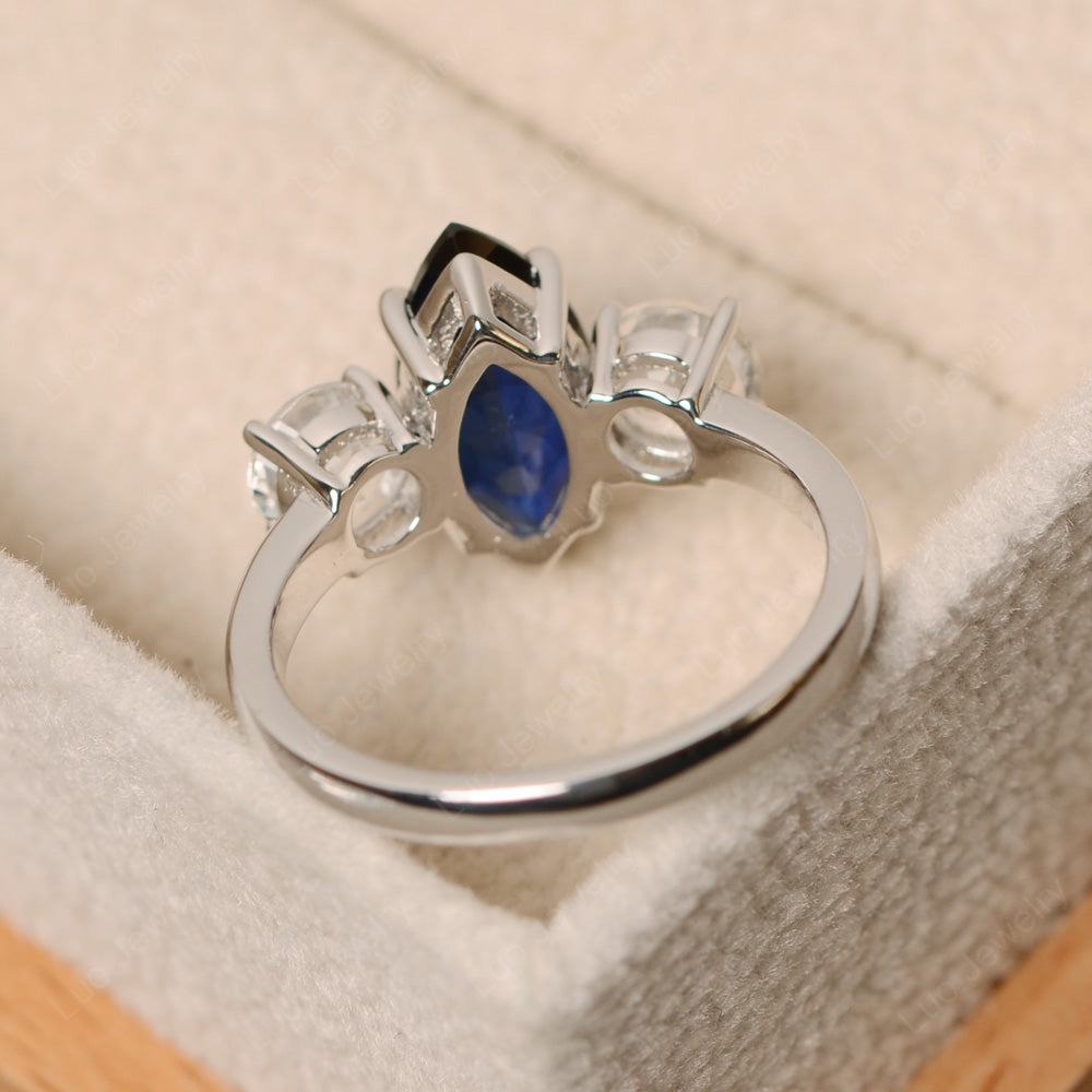Marquise Cut Three Stone Lab Sapphire Wedding Ring - LUO Jewelry