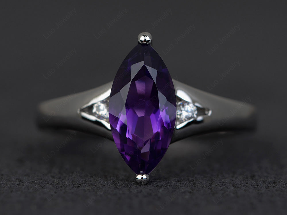 Marquise Cut Split Shank Amethyst Ring Silver - LUO Jewelry
