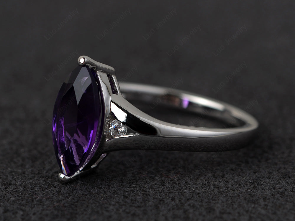 Marquise Cut Split Shank Amethyst Ring Silver - LUO Jewelry