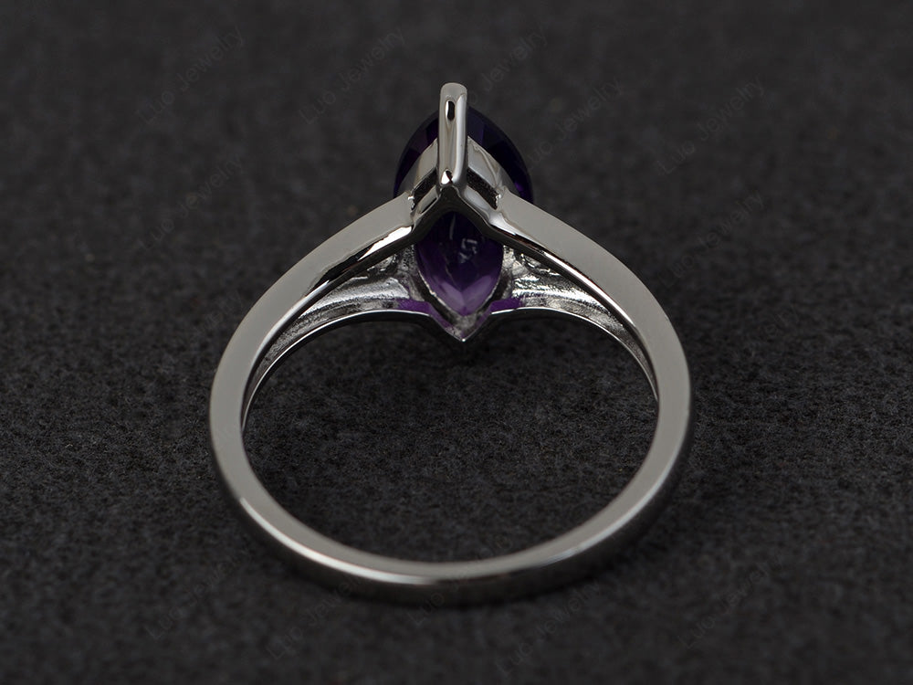 Marquise Cut Split Shank Amethyst Ring Silver - LUO Jewelry