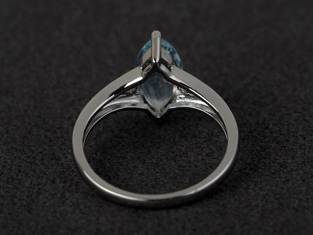 Marquise Cut Split Shank Aquamarine Ring Silver - LUO Jewelry