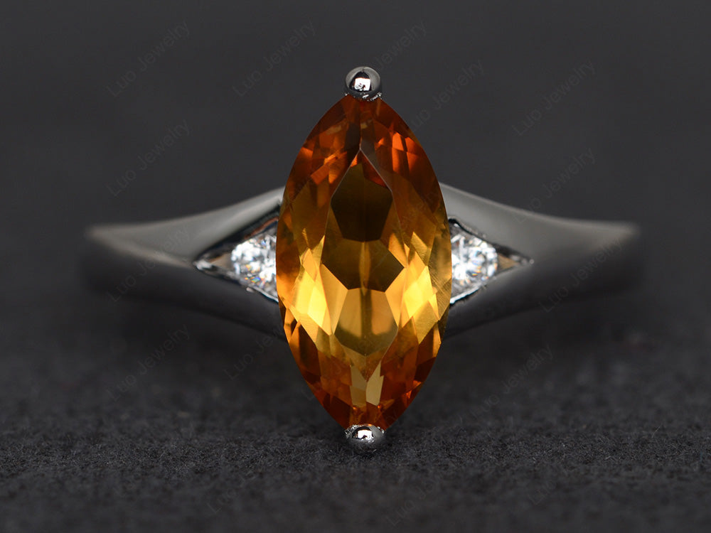 Marquise Cut Split Shank Citrine Ring Silver - LUO Jewelry