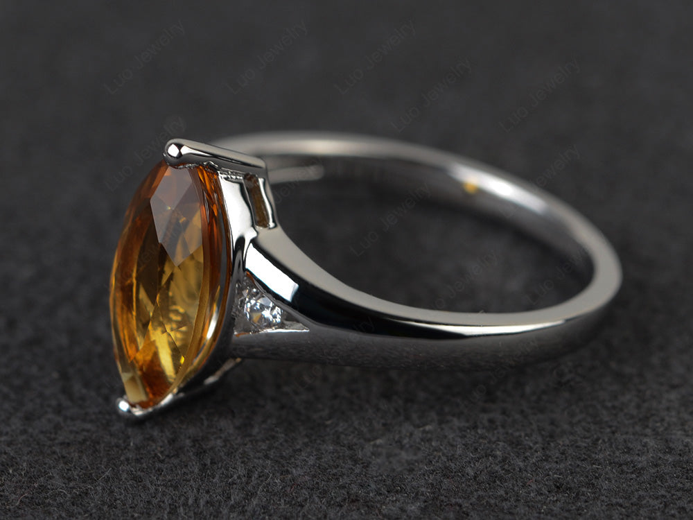 Marquise Cut Split Shank Citrine Ring Silver - LUO Jewelry