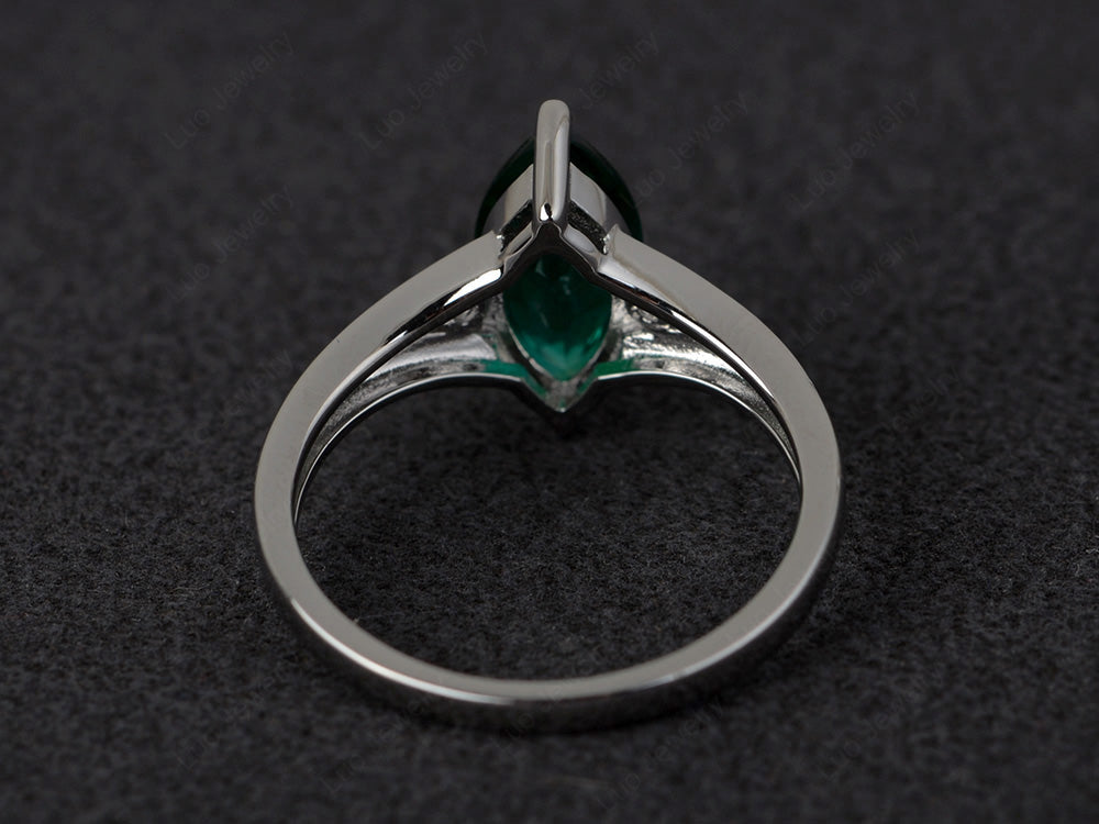 Marquise Cut Split Shank Lab Emerald Ring Silver - LUO Jewelry