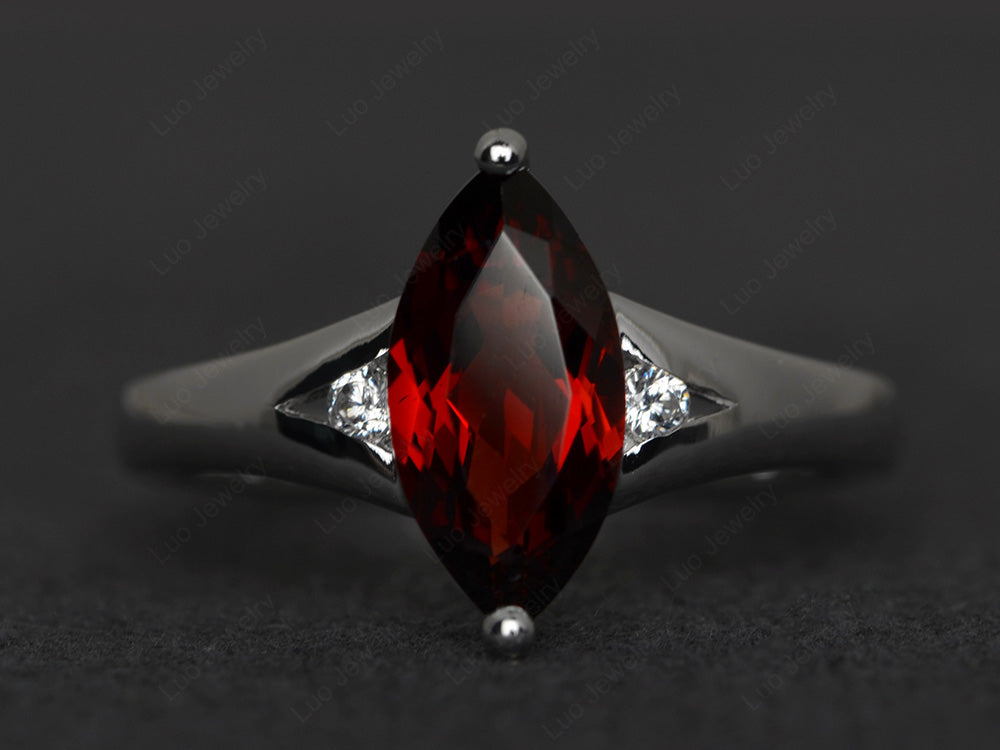 Marquise Cut Split Shank Garnet Ring Silver - LUO Jewelry