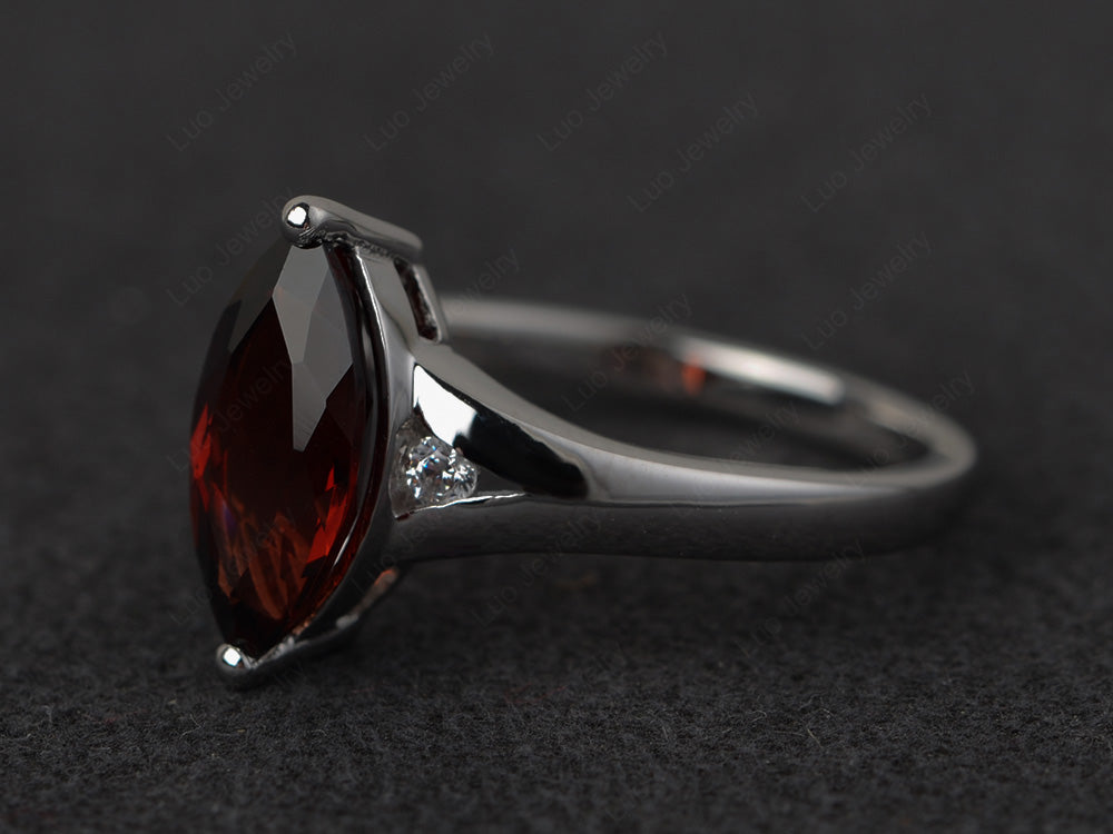 Marquise Cut Split Shank Garnet Ring Silver - LUO Jewelry