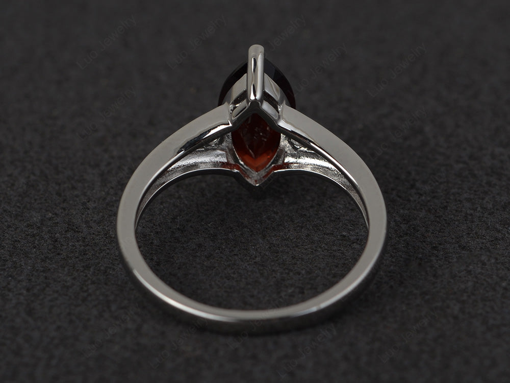 Marquise Cut Split Shank Garnet Ring Silver - LUO Jewelry