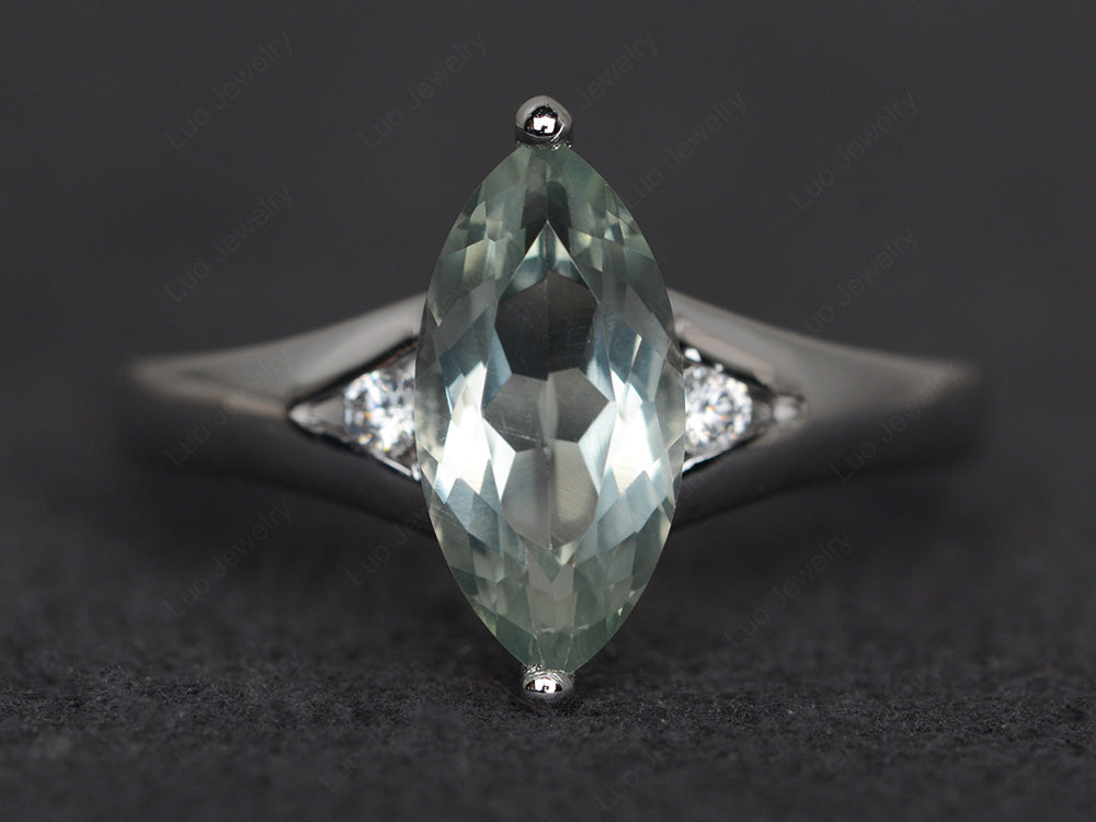Marquise Cut Split Shank Green Amethyst Ring Silver - LUO Jewelry
