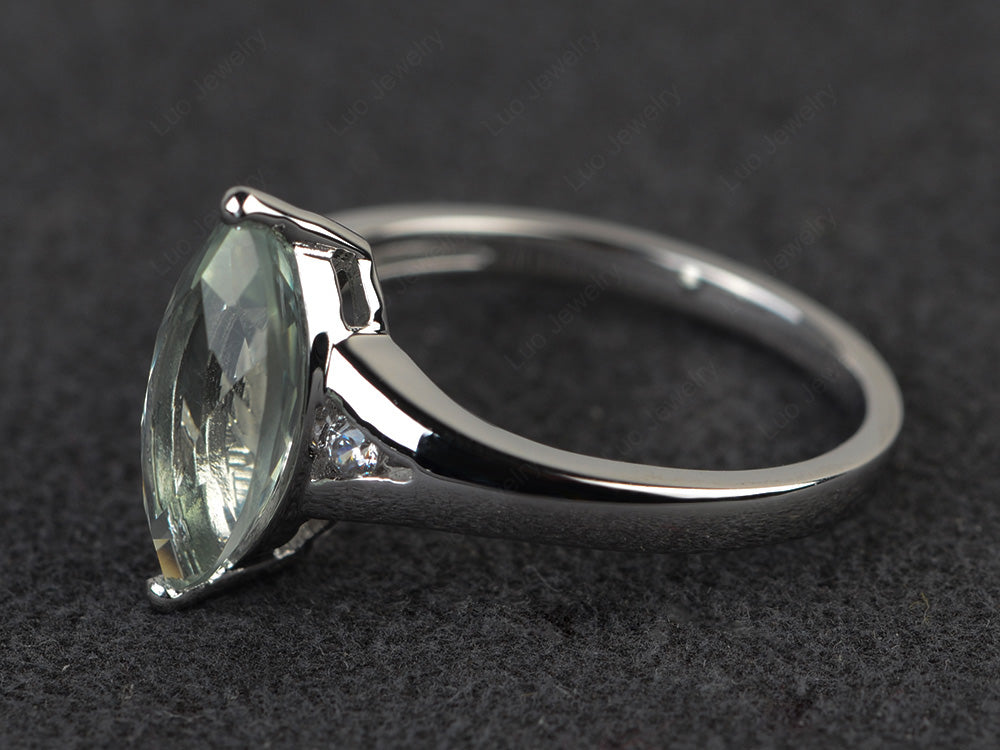 Marquise Cut Split Shank Green Amethyst Ring Silver - LUO Jewelry