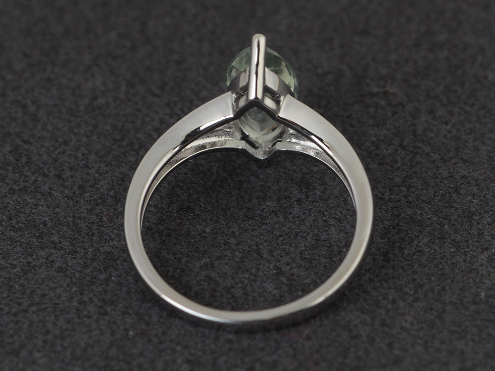 Marquise Cut Split Shank Green Amethyst Ring Silver - LUO Jewelry