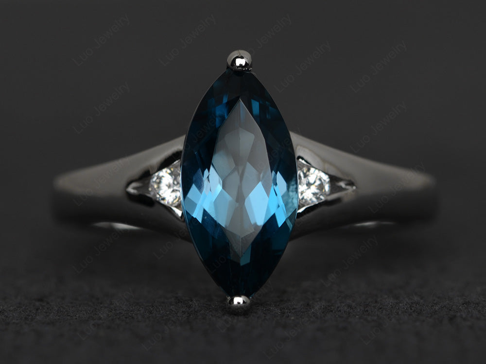 Marquise Cut Split Shank London Blue Topaz Ring Silver - LUO Jewelry