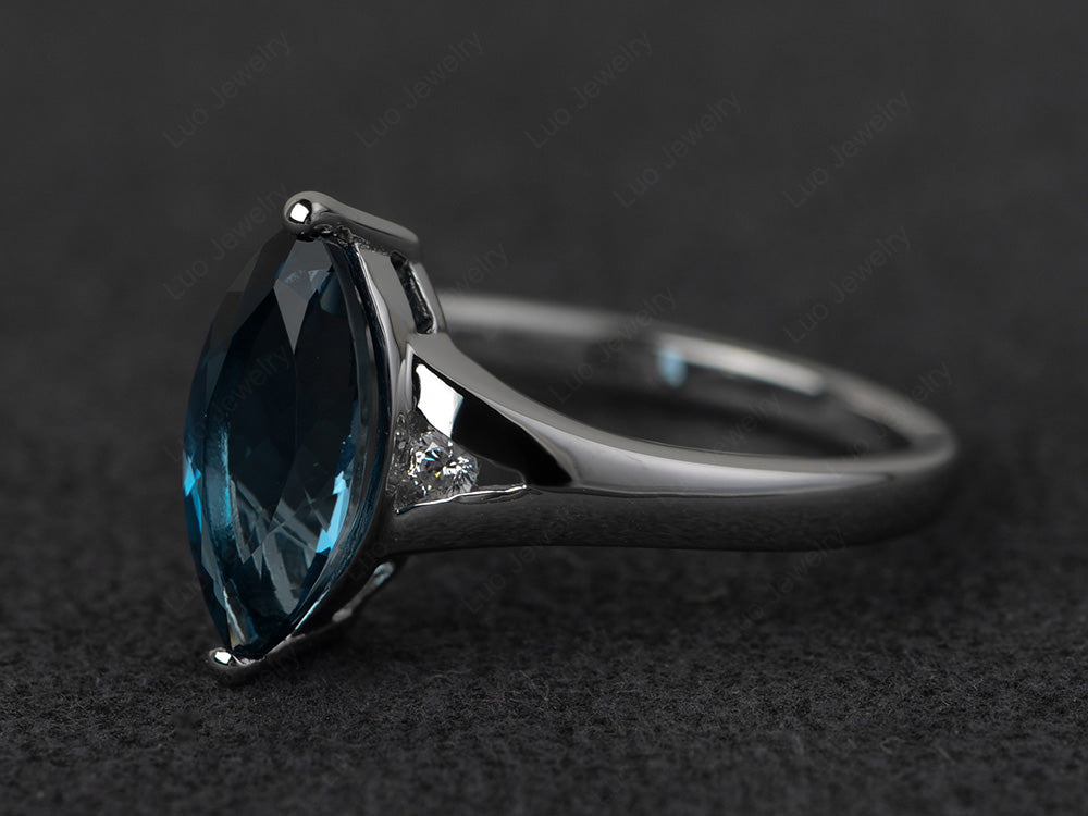 Marquise Cut Split Shank London Blue Topaz Ring Silver - LUO Jewelry