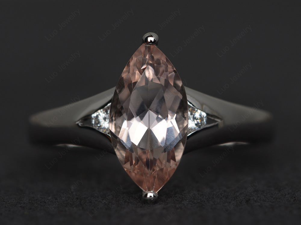 Marquise Cut Split Shank Morganite Ring Silver - LUO Jewelry