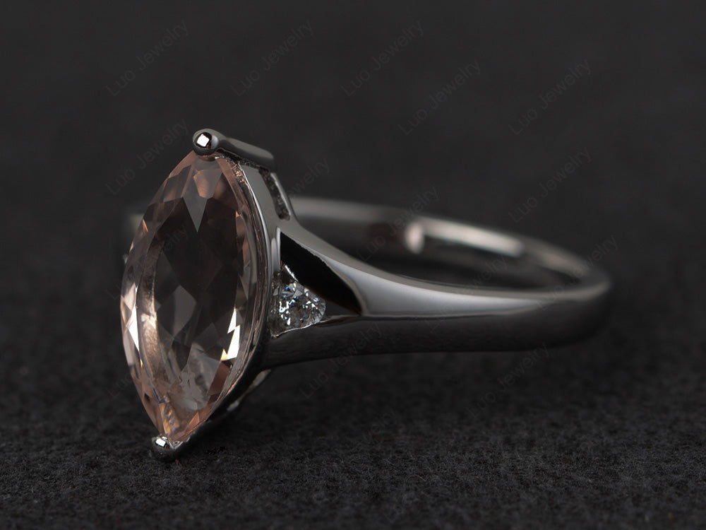 Marquise Cut Split Shank Morganite Ring Silver - LUO Jewelry